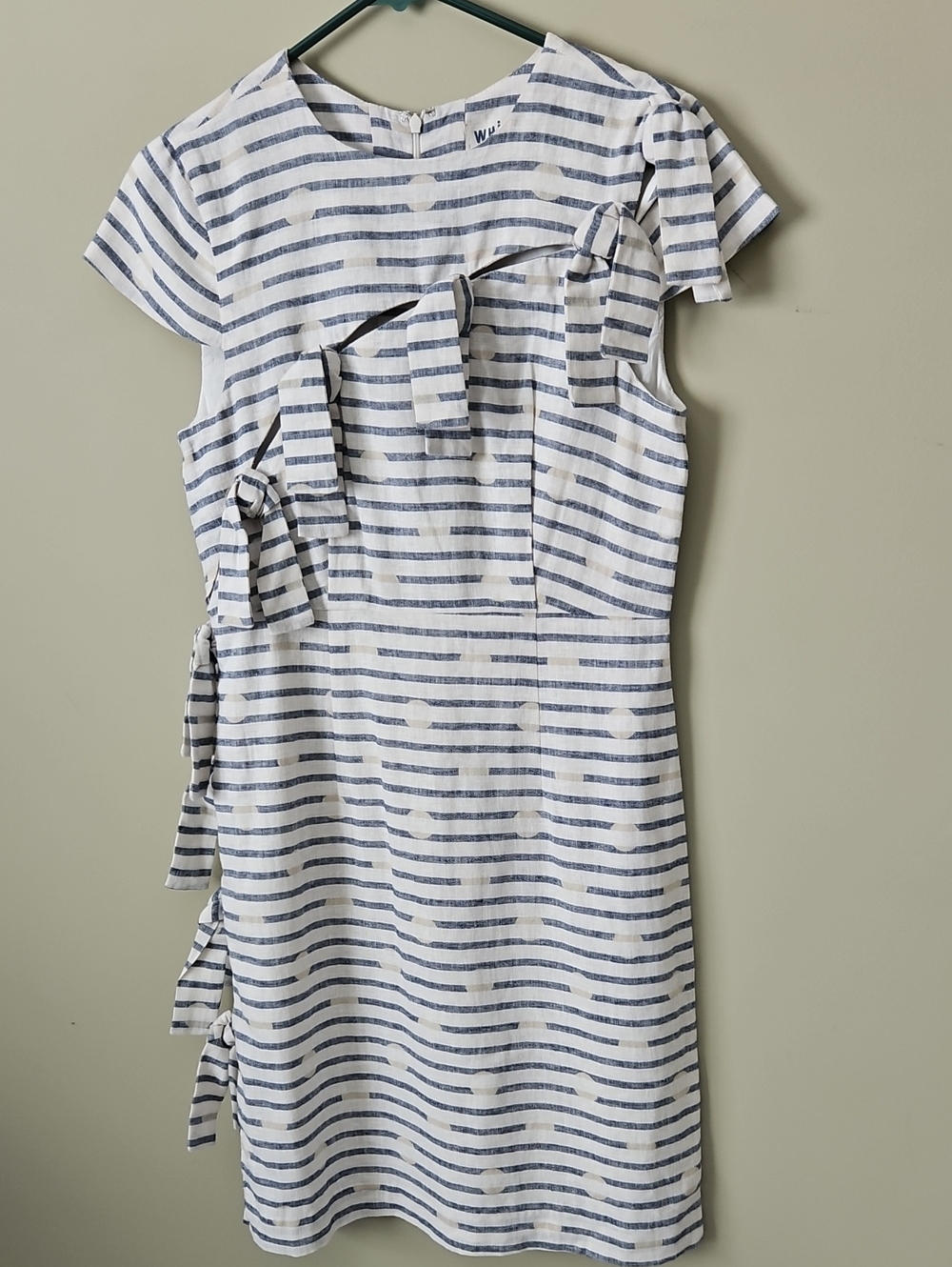 Whit By Anthro Linen Blend Key Hole Tie Front/Side Detail Shift Dress Wmns 6